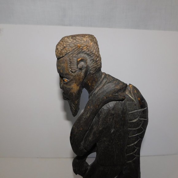 Vintage African Man Carrying Carp Fish On back Wooden hand Carved Sculpture 19" - Picture 8 of 8